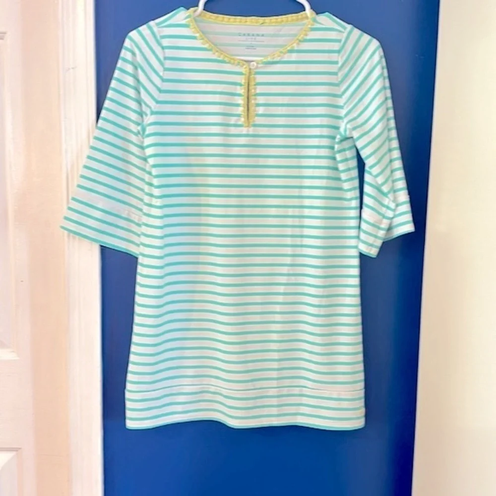 Kids Cabana Life Green & White Striped Nylon & Spandex Swim Cover Up Size 14